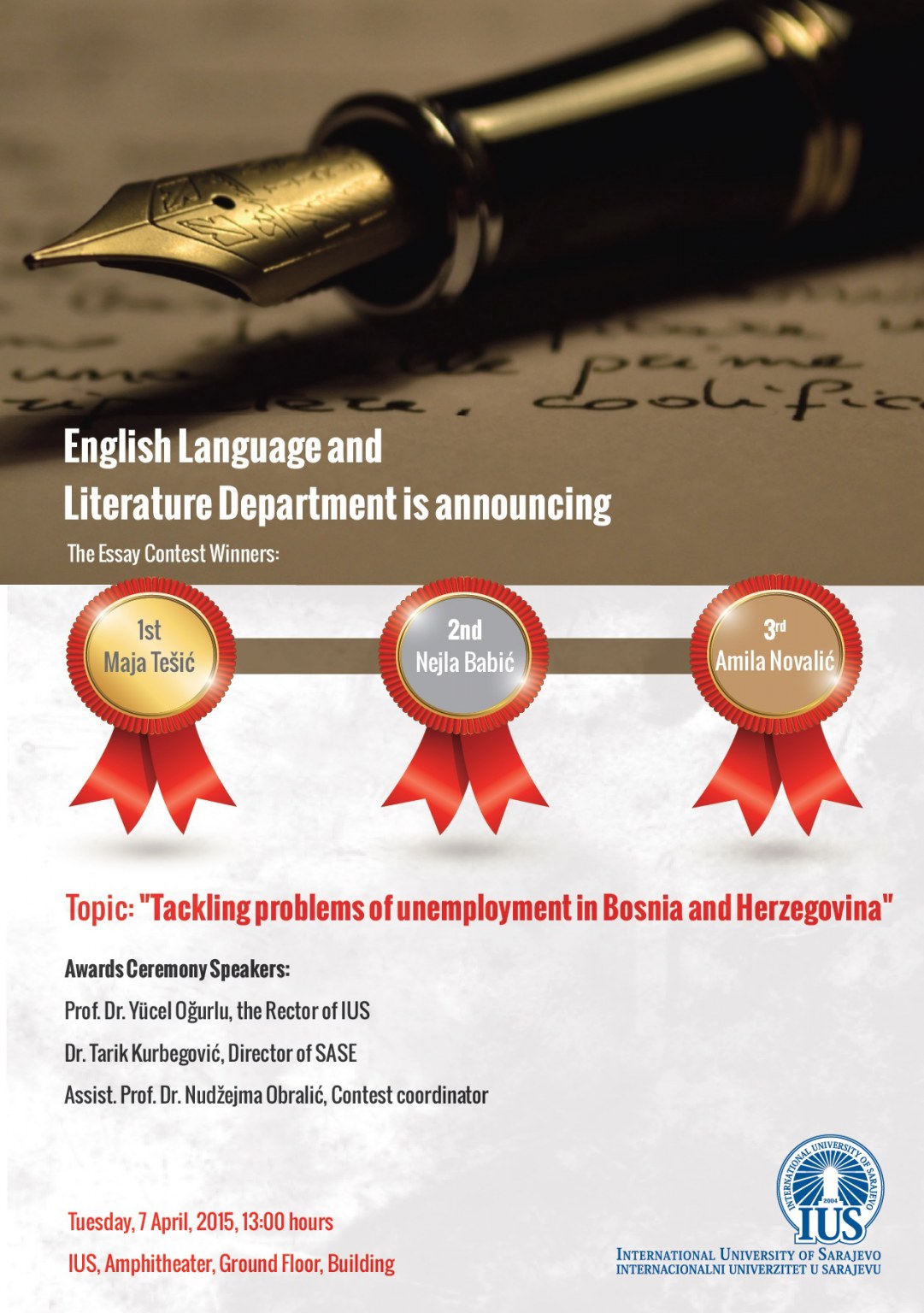 English Language and Literature Department is announcing: The Essay Contest Winners