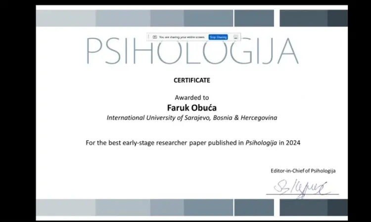 IUS Öğretim Görevlisi Faruk Obuća, En İyi Erken Aşama Araştırmacı Makalesiyle Ödüllendiriliyor